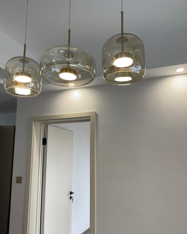 Hanglamp Geblazen Glas Amber Goud Rond Verstelbaar Eettafel Woonkamer Modern