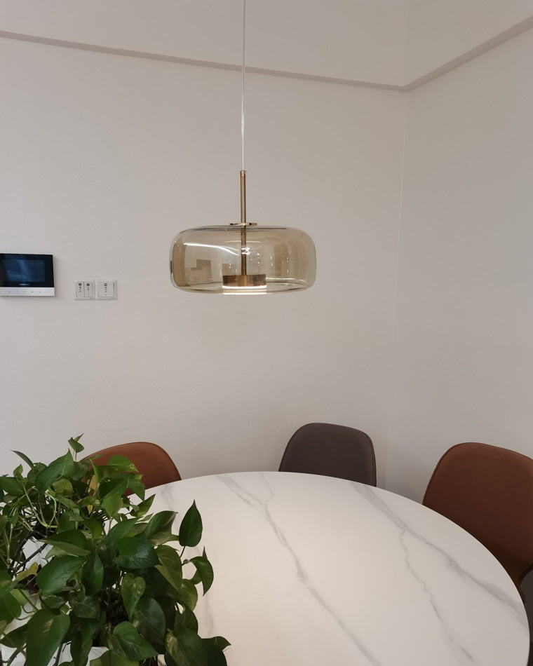 Hanglamp Geblazen Glas Amber Goud Rond Verstelbaar Eettafel Woonkamer Modern