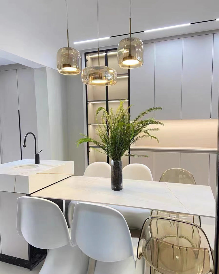 Hanglamp Geblazen Glas Amber Goud Rond Verstelbaar Eettafel Woonkamer Modern