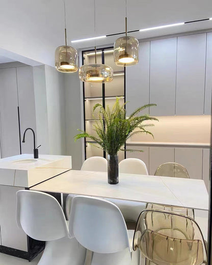 Hanglamp Geblazen Glas Amber Goud Rond Verstelbaar Eettafel Woonkamer Modern