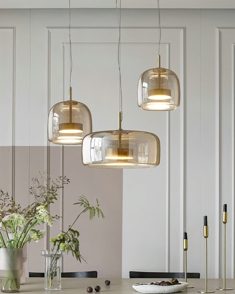 Hanglamp Geblazen Glas Amber Goud Rond Verstelbaar Eettafel Woonkamer Modern