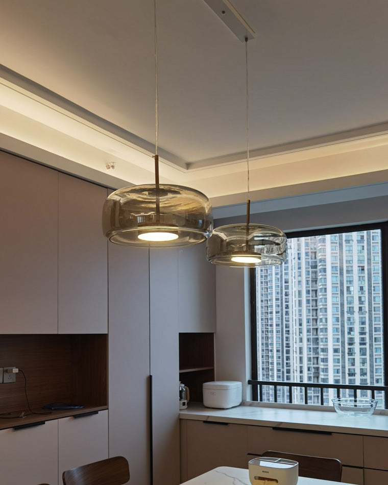 Hanglamp Geblazen Glas Amber Goud Rond Verstelbaar Eettafel Woonkamer Modern