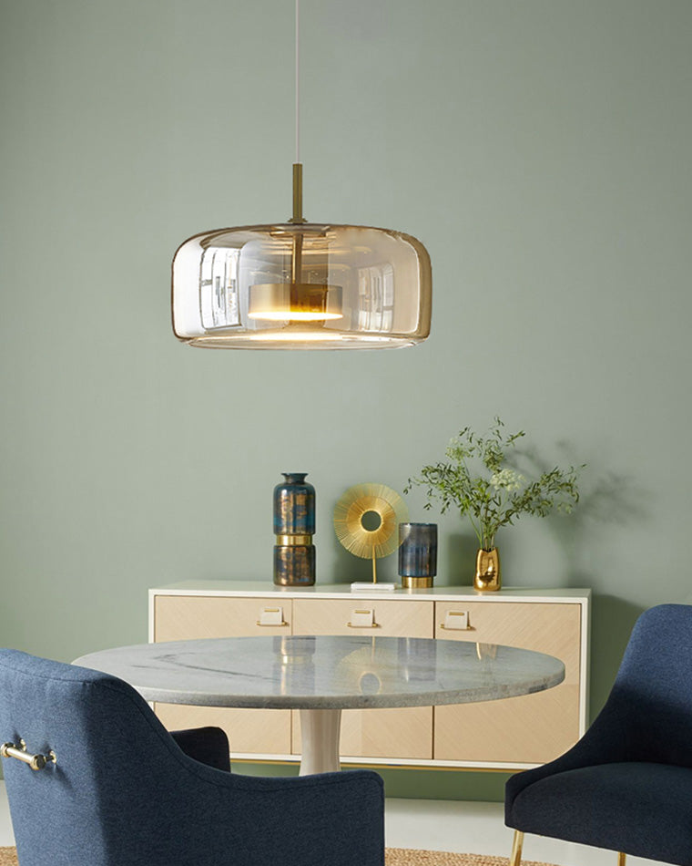 Hanglamp Geblazen Glas Amber Goud Rond Verstelbaar Eettafel Woonkamer Modern