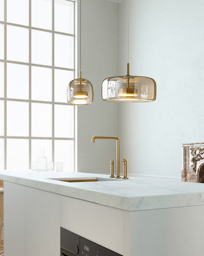 Hanglamp Geblazen Glas Amber Goud Rond Verstelbaar Eettafel Woonkamer Modern
