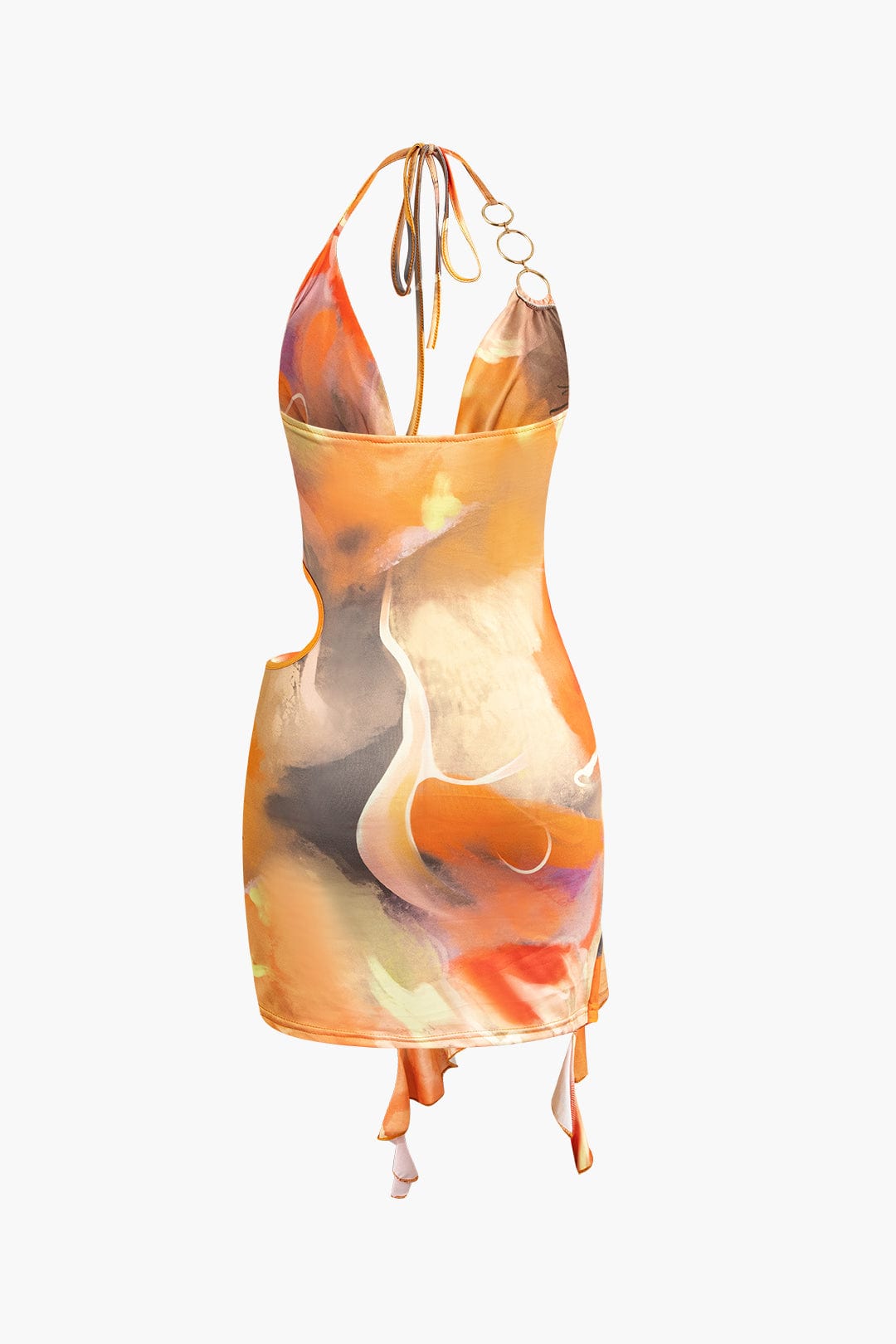 Kleurrijke Mini-jurk met Asymmetrische Hals en Leuke Print