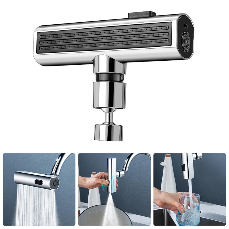 Kraanuitbreiding met Watervalsysteem Zwart of Zilver – Keukenkraan Accessoire met 4 Standen voor Multifunctioneel Gebruik