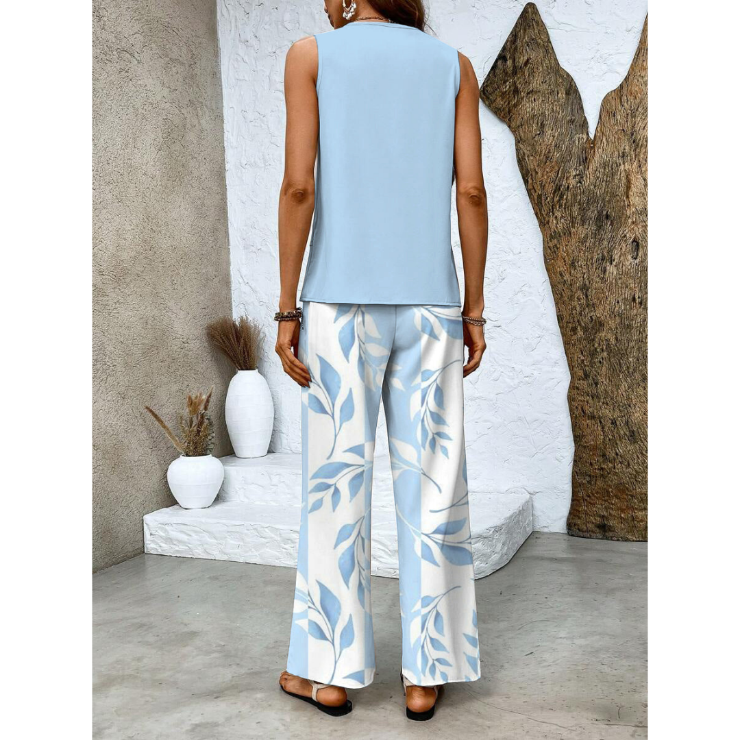 Vrouwelijke Co-ord Set Gelaagde Top en Wijde Broek