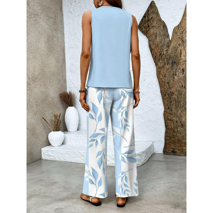 Vrouwelijke Co-ord Set Gelaagde Top en Wijde Broek