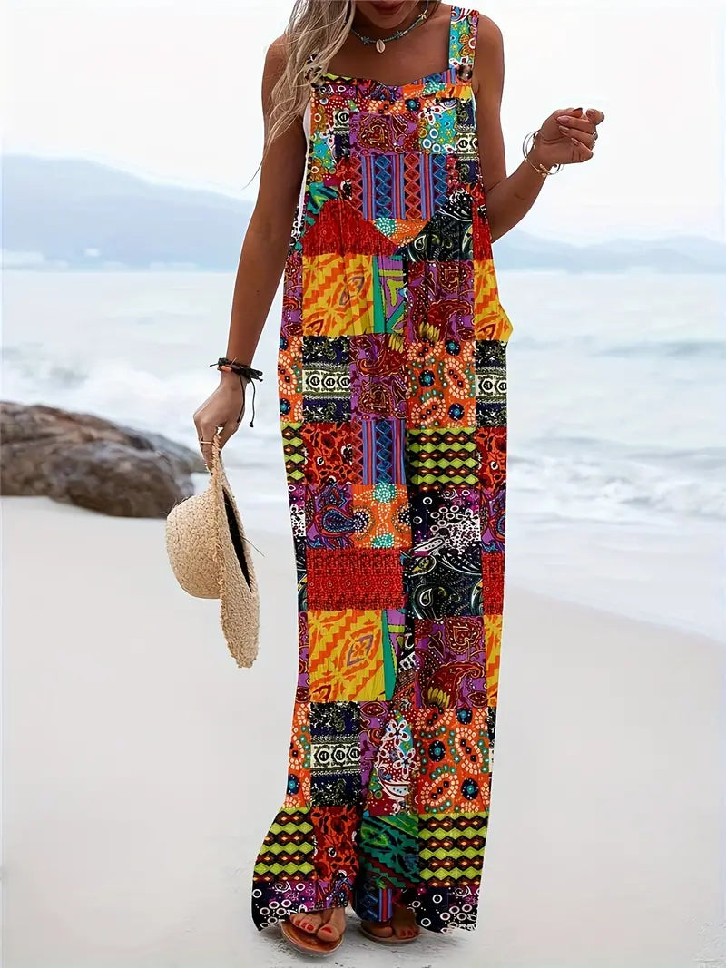 Vrouwelijke Zomerjumpsuit met Kleuren Blokprint