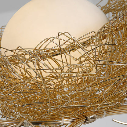 Gouden Hanglamp met Melkwit Glazen Bol en Vogelnest – Decoratieve Kroonluchter 1-3 Lichtpunten Sierverlichting Eetkamer Woonkamer