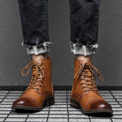 Heren Leren Boots met Vetersluiting Klassieke Stijl