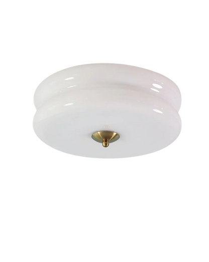 Art Deco Plafondlamp In Beige Met Chroom Accent En Warme Sfeerverlichting