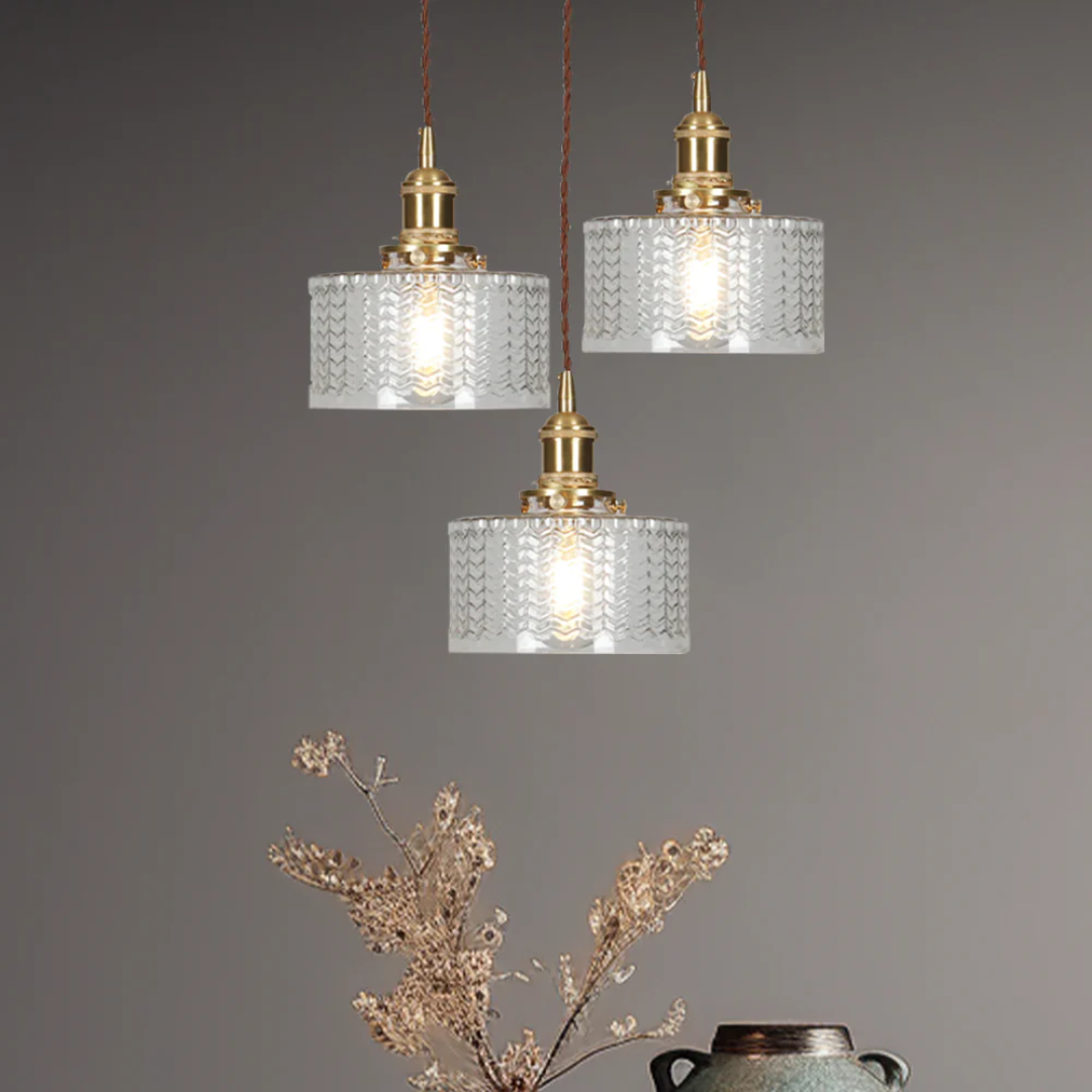 Quilivon Hanglamp Glas Messing Groen E27 Keuken Eettafel Retro Verlichting Geribbeld Glas Design