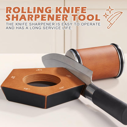 Handmatige Rollende Messenslijper met Diamantsteen Incl. Magnetische Hoekgeleider voor Keukenmessen, Damast & Japanse Messen