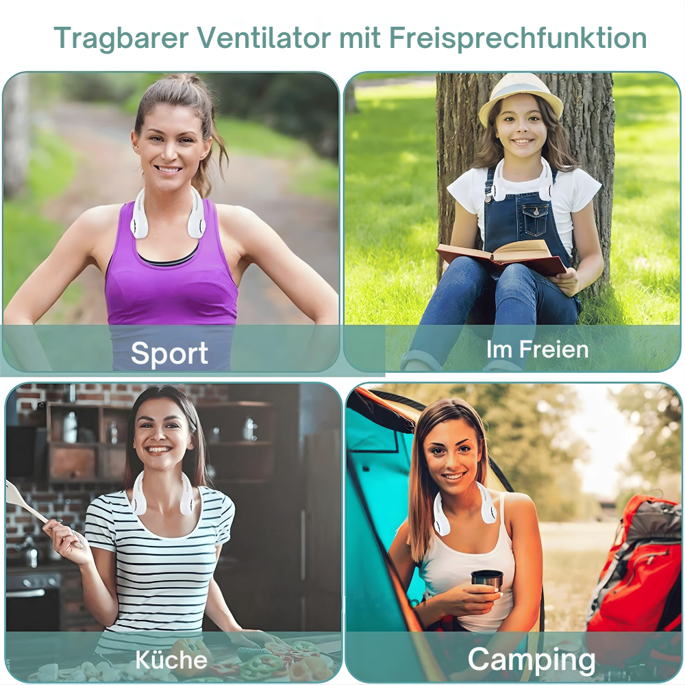 Draagbare Nekventilator | Oplaadbaar, Handenvrij, 3 Snelheden