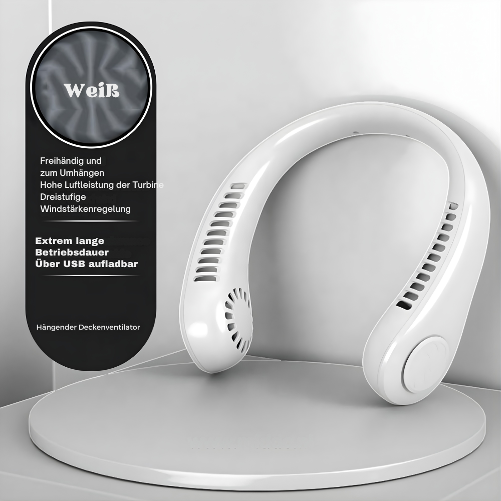 Draagbare Nekventilator | Oplaadbaar, Handenvrij, 3 Snelheden