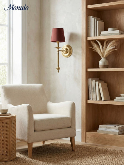 Stoffen Wandlamp met Vintage Koperen Afwerking – Sfeervolle Verlichting voor Hal, Slaapkamer en Woonkamer