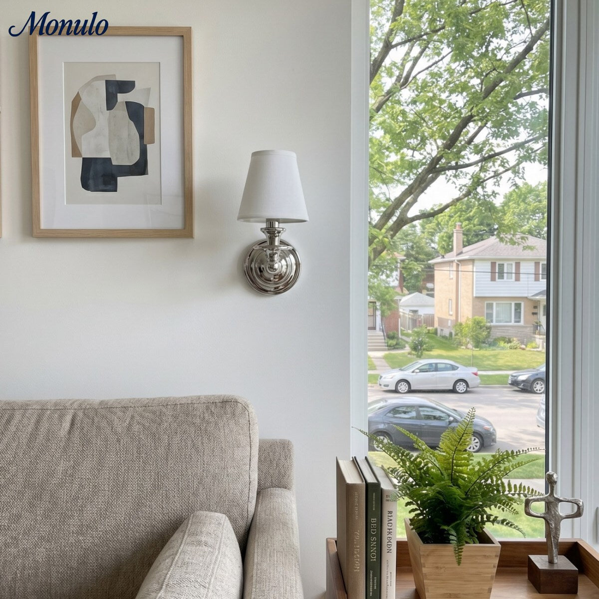 Wandlamp met stoffen kap en zwanenhalsarm – smeedijzeren armatuur met verstelbare leeslamp