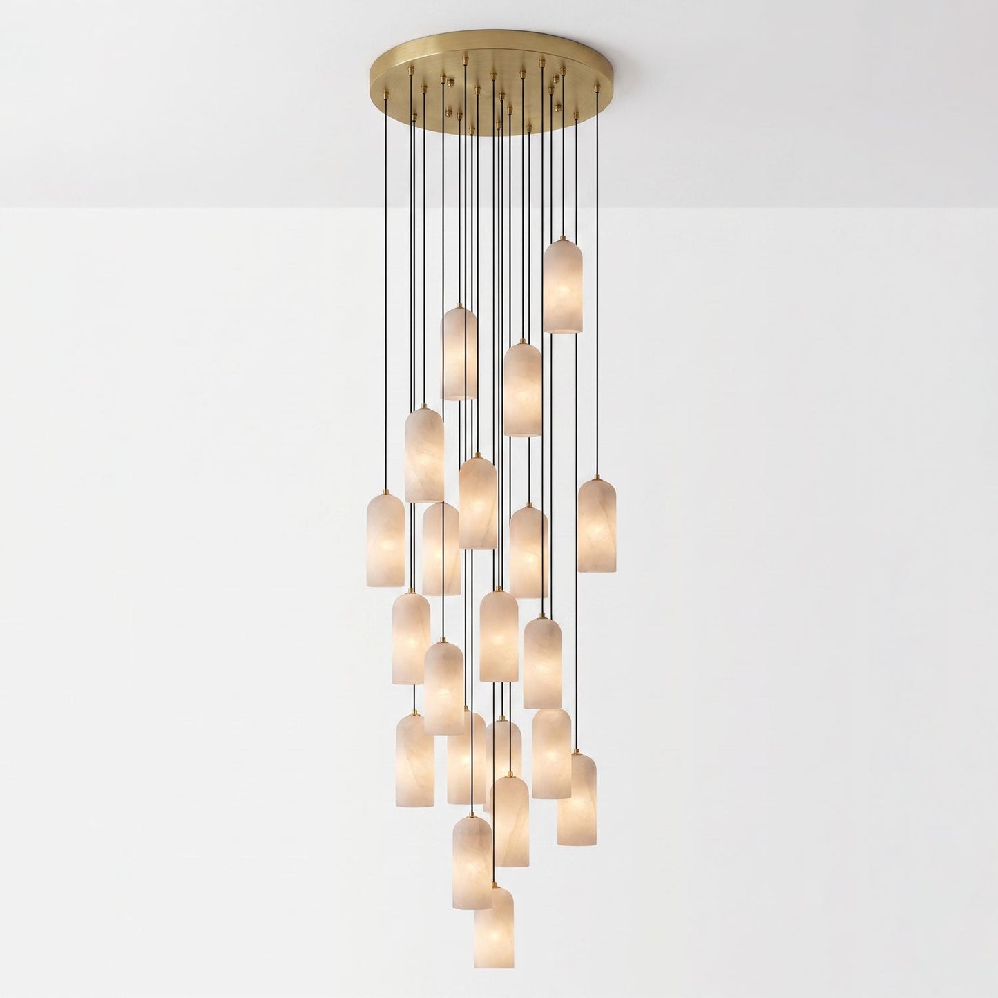 Alabasten Hanglamp met Gevlochten Snoer – Natuursteen Verlichting van Enkel Lichtpunt tot 21-Lichts Cluster – Mid-Century Modern Stijl Eetkamer Hanglamp met E12/E14 Fitting