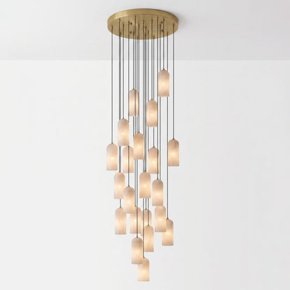 Alabasten Hanglamp met Gevlochten Snoer – Natuursteen Verlichting van Enkel Lichtpunt tot 21-Lichts Cluster – Mid-Century Modern Stijl Eetkamer Hanglamp met E12/E14 Fitting