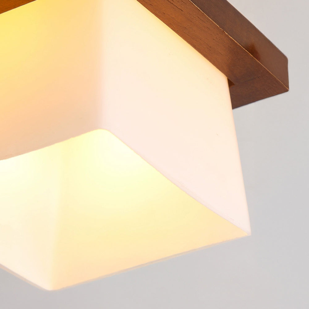 LED plafondlamp hout E27 wit Japandi hal slaapkamer woonkamer 20 cm vierkante plafondlamp Japanse stijl