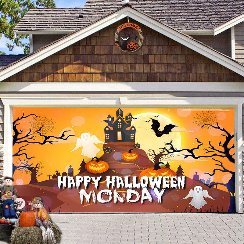 Halloween Garagedeur Decoratie Spookachtige Bedrukking Schaduwdoek Herbruikbaar Horror Sfeer Doek Waterdicht Buiten Feestversiering