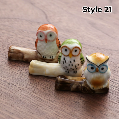 Keramische Eetstokjessteun met Dier- en Fruitmotieven – Set van 3
