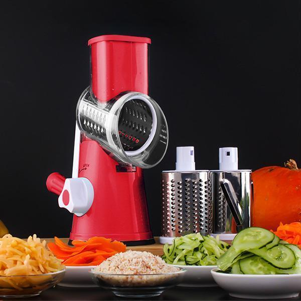 Roterende Keukenrasp met 3 Messen – Handmatige Multifunctionele Groentesnijder en Kaasrasp voor Salade, Gebak en Pasta
