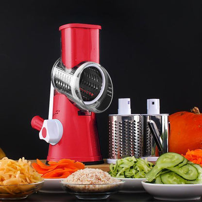 Roterende Keukenrasp met 3 Messen – Handmatige Multifunctionele Groentesnijder en Kaasrasp voor Salade, Gebak en Pasta