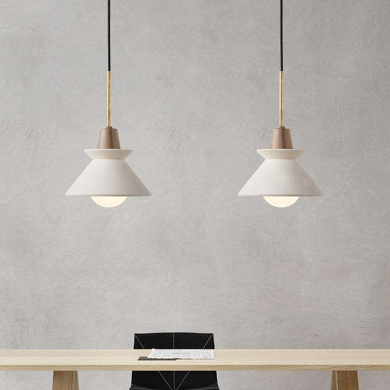 Betonnen Kom Hanglamp Wit Cementlook Eettafel Verlichting Minimalistisch Design Modern Interieur