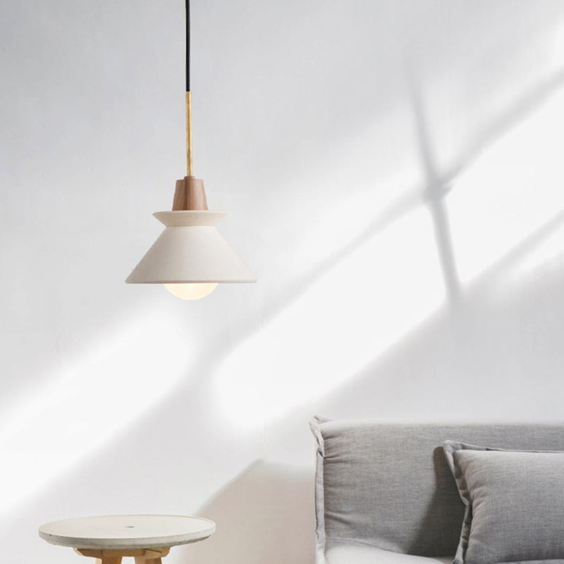 Betonnen Kom Hanglamp Wit Cementlook Eettafel Verlichting Minimalistisch Design Modern Interieur