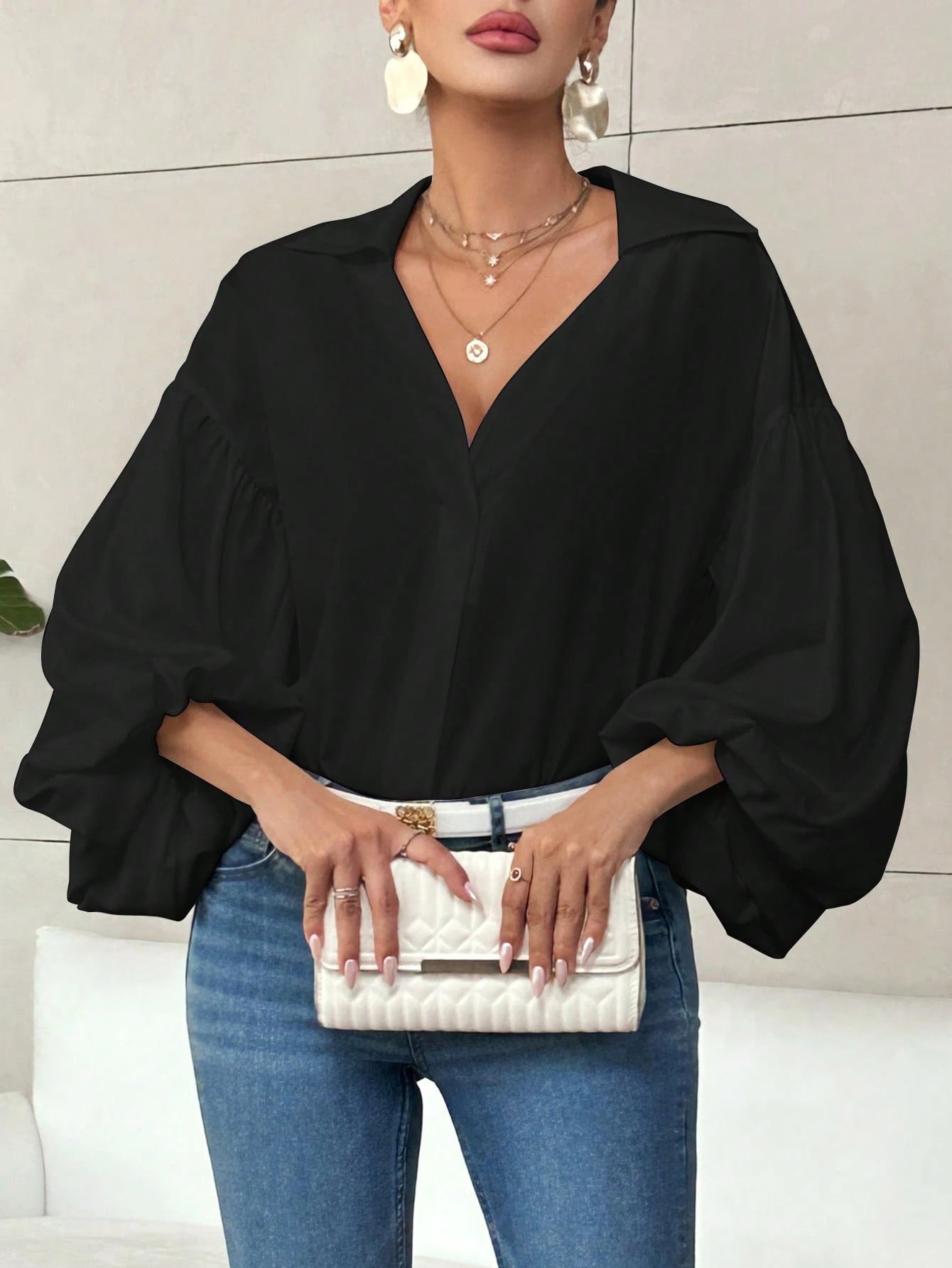 Dames Blouse met Ballonmouwen Trendy Elegant Koreaanse Look