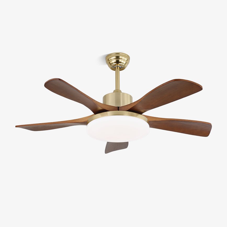 Moderne plafondventilator met verlichting in messing en hout – 106 cm Ø – Scandinavisch geïnspireerd design met 6 snelheden