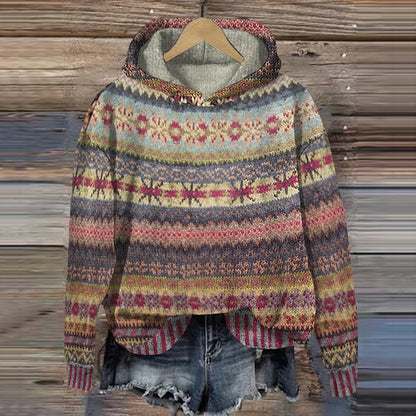 Dames Hoodie met Capuchon – Zachte Gebreide Trui Noors Patroon