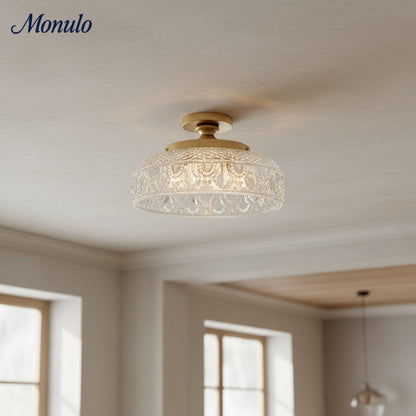 Geribbelde Glazen Plafondlamp met Metalen Armatuur – Minimalistische Verlichting voor Slaapkamer en Gang