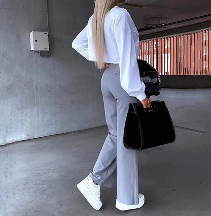Vrouwelijke Blazerjas en Broek Set Kort en Stijlvol