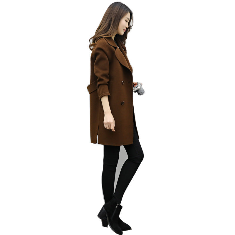 Dames Mantel Wollen Dubbel Geknoopt Stijlvolle Look
