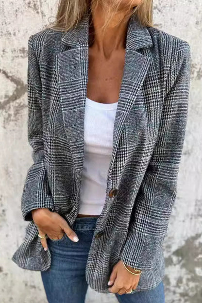 Dames Blazer Lange Mouw Geruit Stijlvol