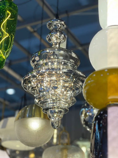 Grijze glazen hanglamp met sterrenhemel-effect voor eetkamer, bar of keukeneiland