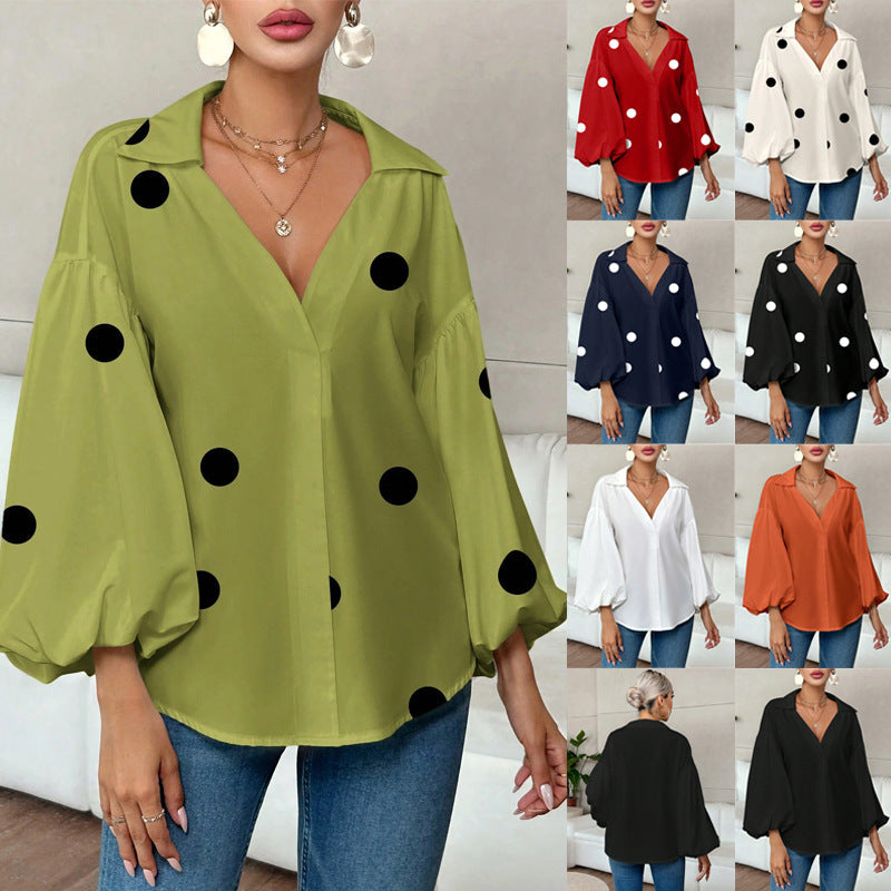 Dames Blouse Grote Polka Dot met Wijd Mouwen