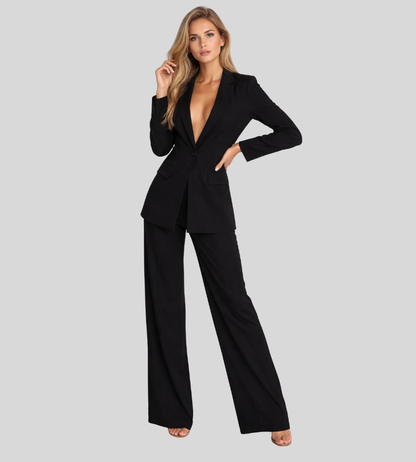 Dames Linnen Colbertrandige Broek Set Regular Fit