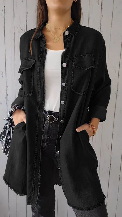 Blauwe Denim Jasje Comfortabele Fit Elssia