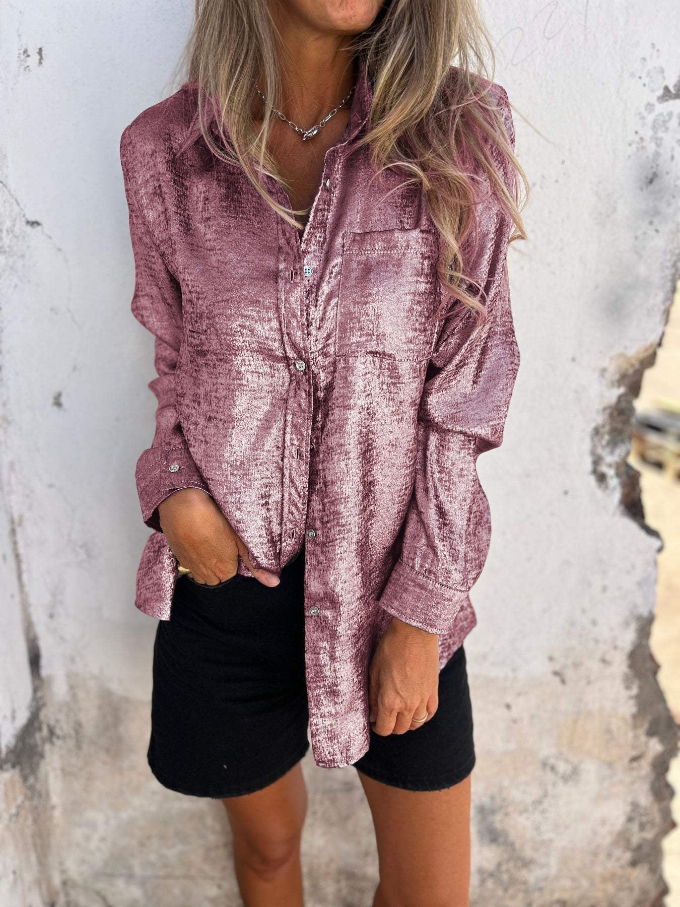 Metalen Blouse Glanzend Elegant voor Avondjurk