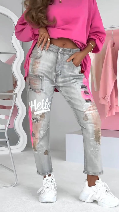 Dames Jeans Trendy Graffiti Print voor Vrouw - StudioMarella