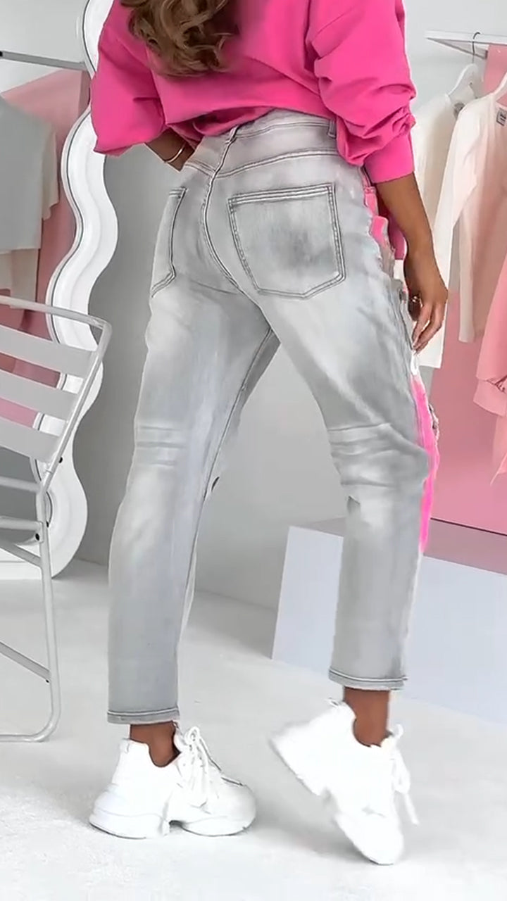 Dames Jeans Trendy Graffiti Print voor Vrouw