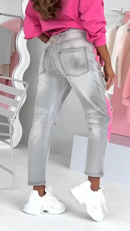 Dames Jeans Trendy Graffiti Print voor Vrouw