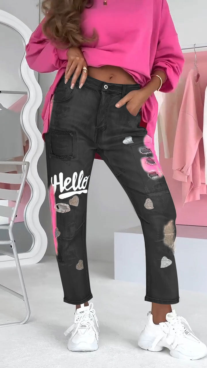 Dames Jeans Trendy Graffiti Print voor Vrouw