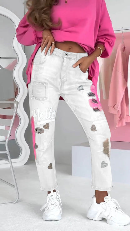 Dames Jeans Trendy Graffiti Print voor Vrouw