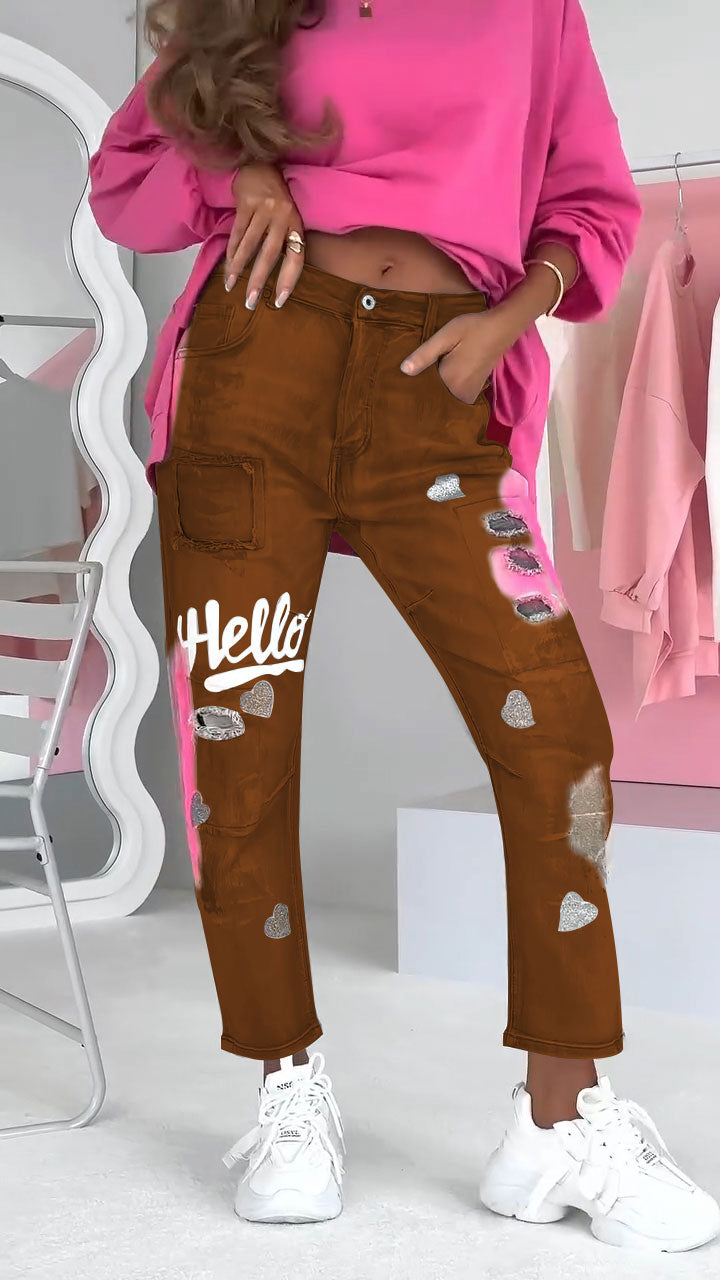 Dames Jeans Trendy Graffiti Print voor Vrouw