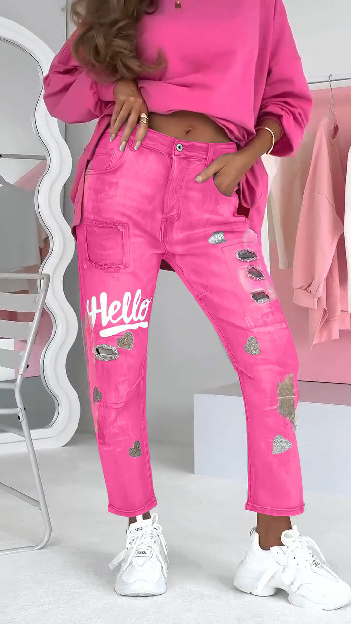 Dames Jeans Trendy Graffiti Print voor Vrouw